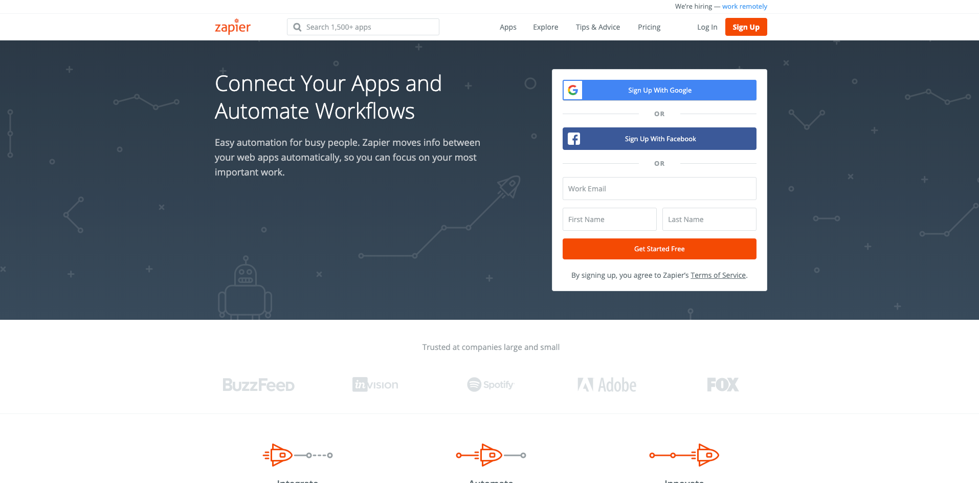 zapier homepage screenshot