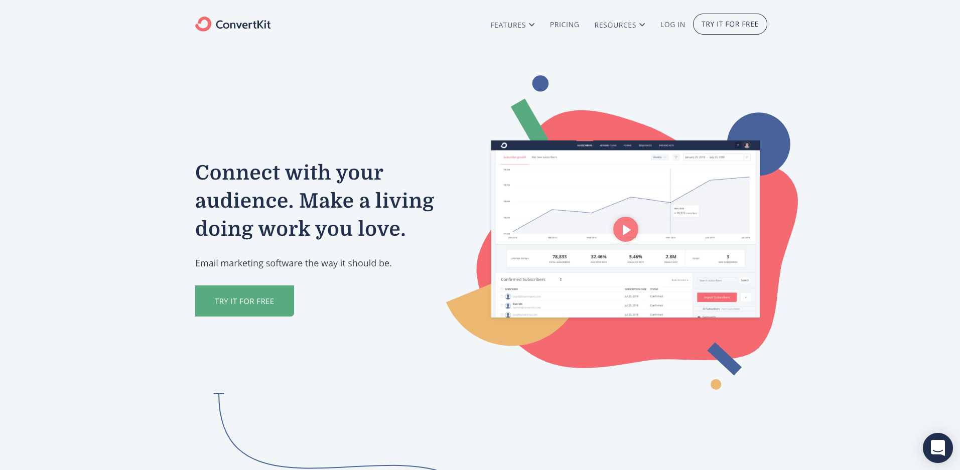 convertkit homepage screenshot
