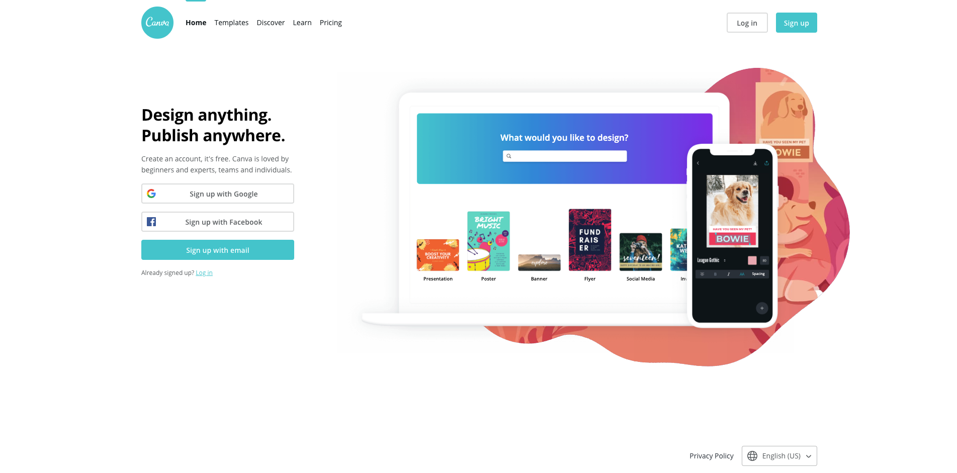 canva homepage screenshot