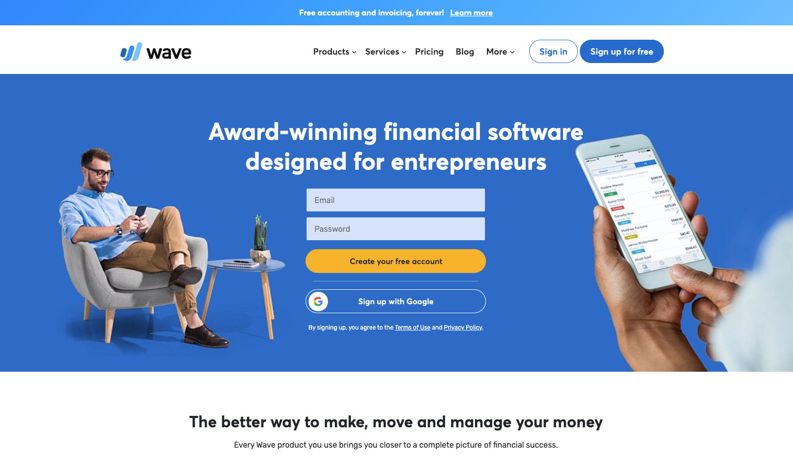 wave website homepage screenshot