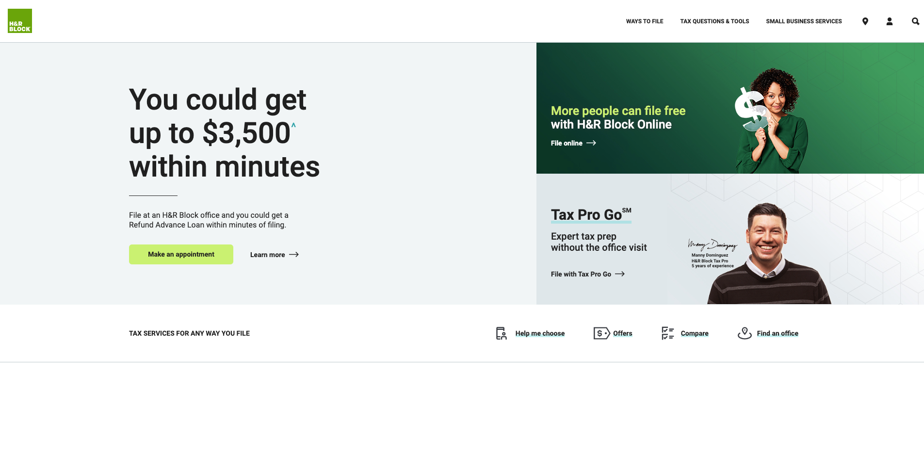 H_R Block website homepage screenshot