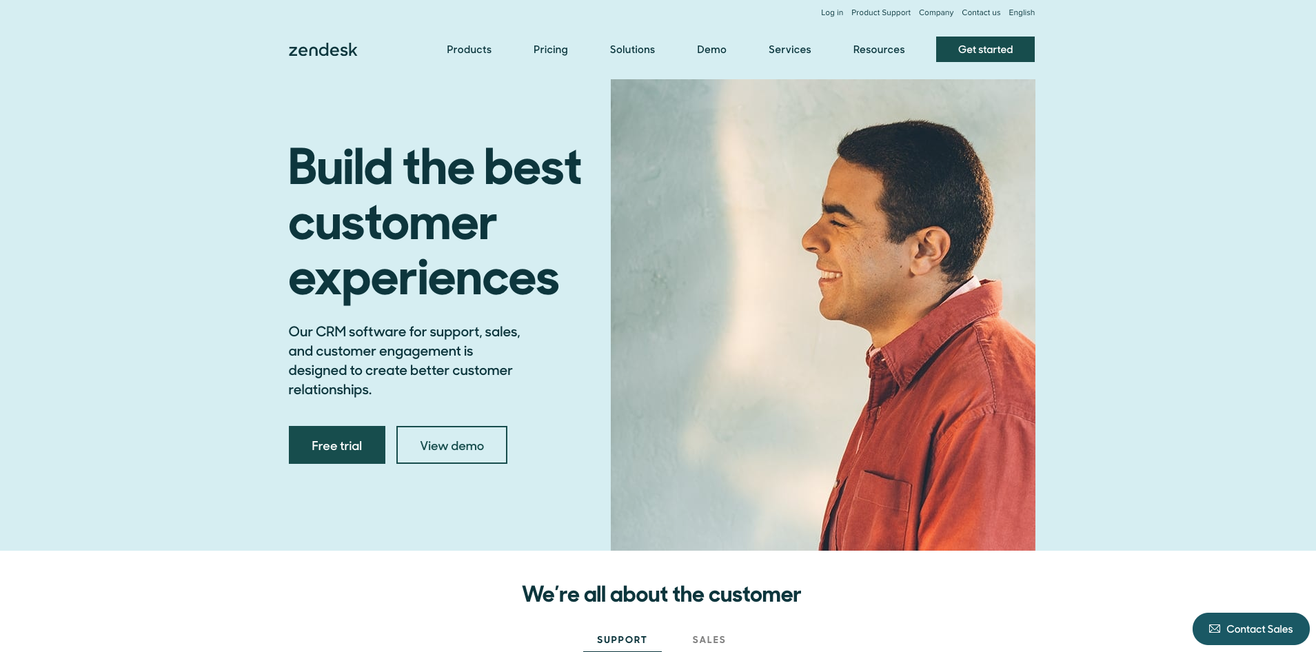 Zendesk website homepage screenshot