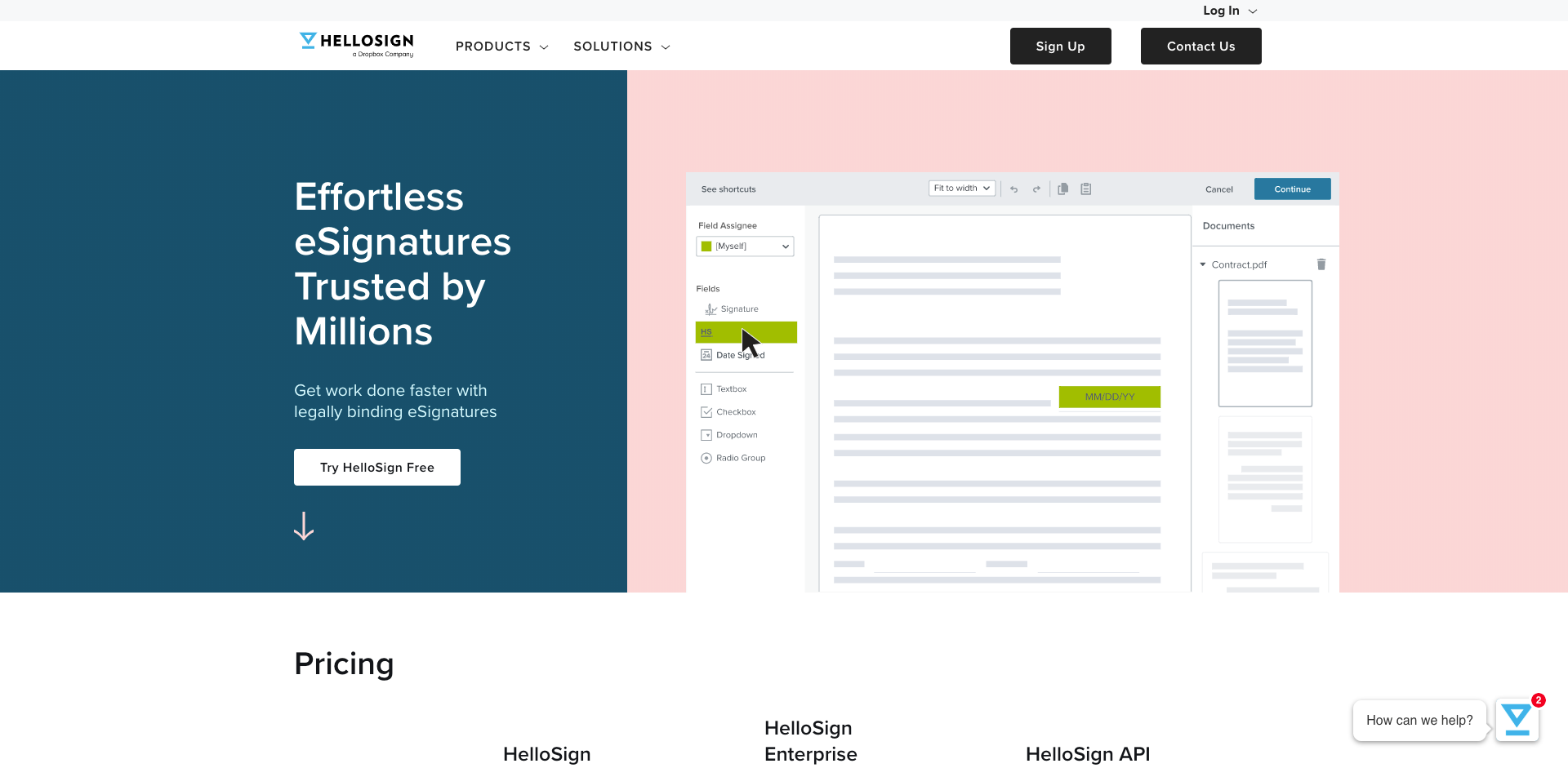 HelloSign website homepage screenshot