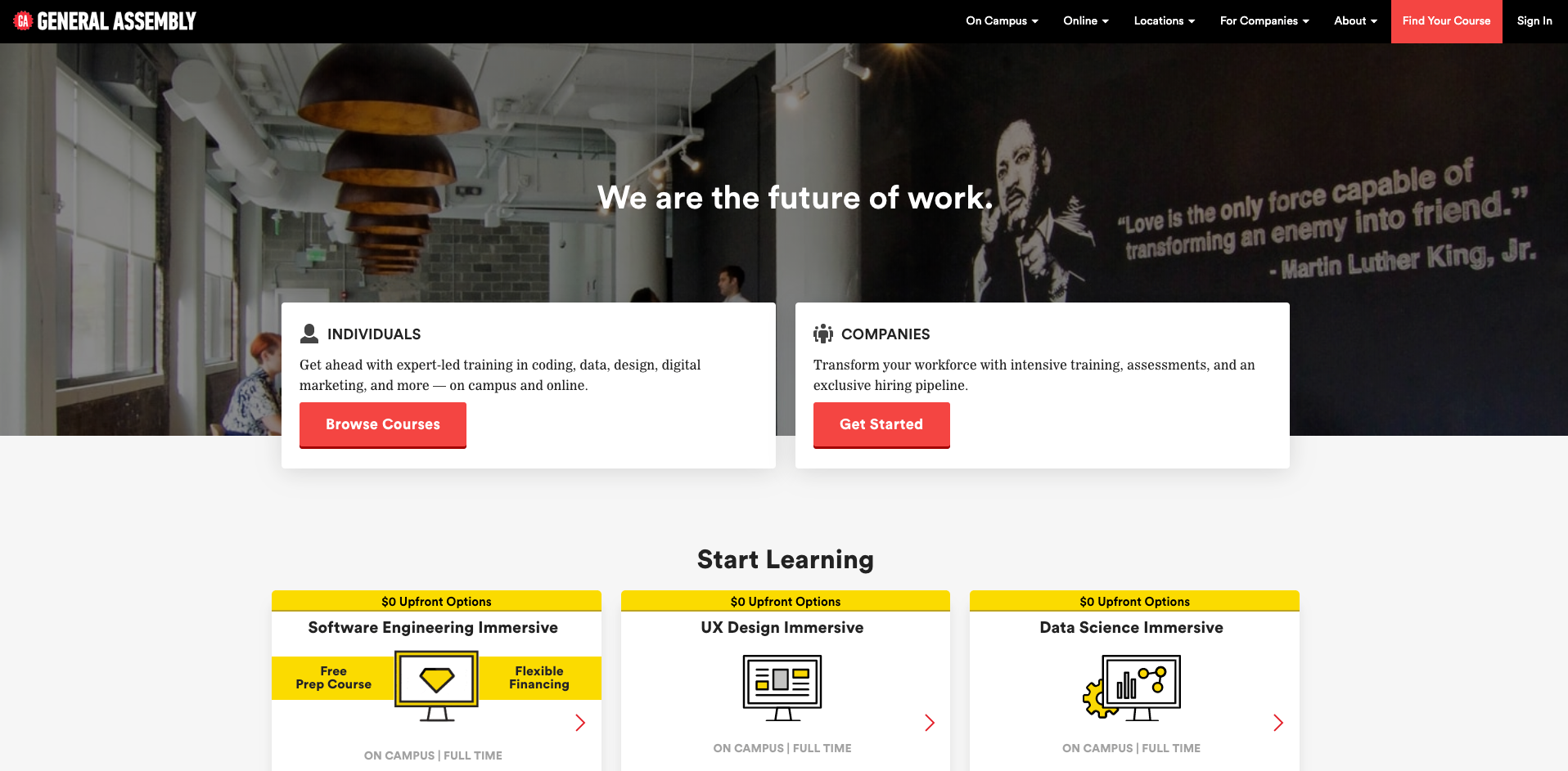 general assembly website homepage screenshot