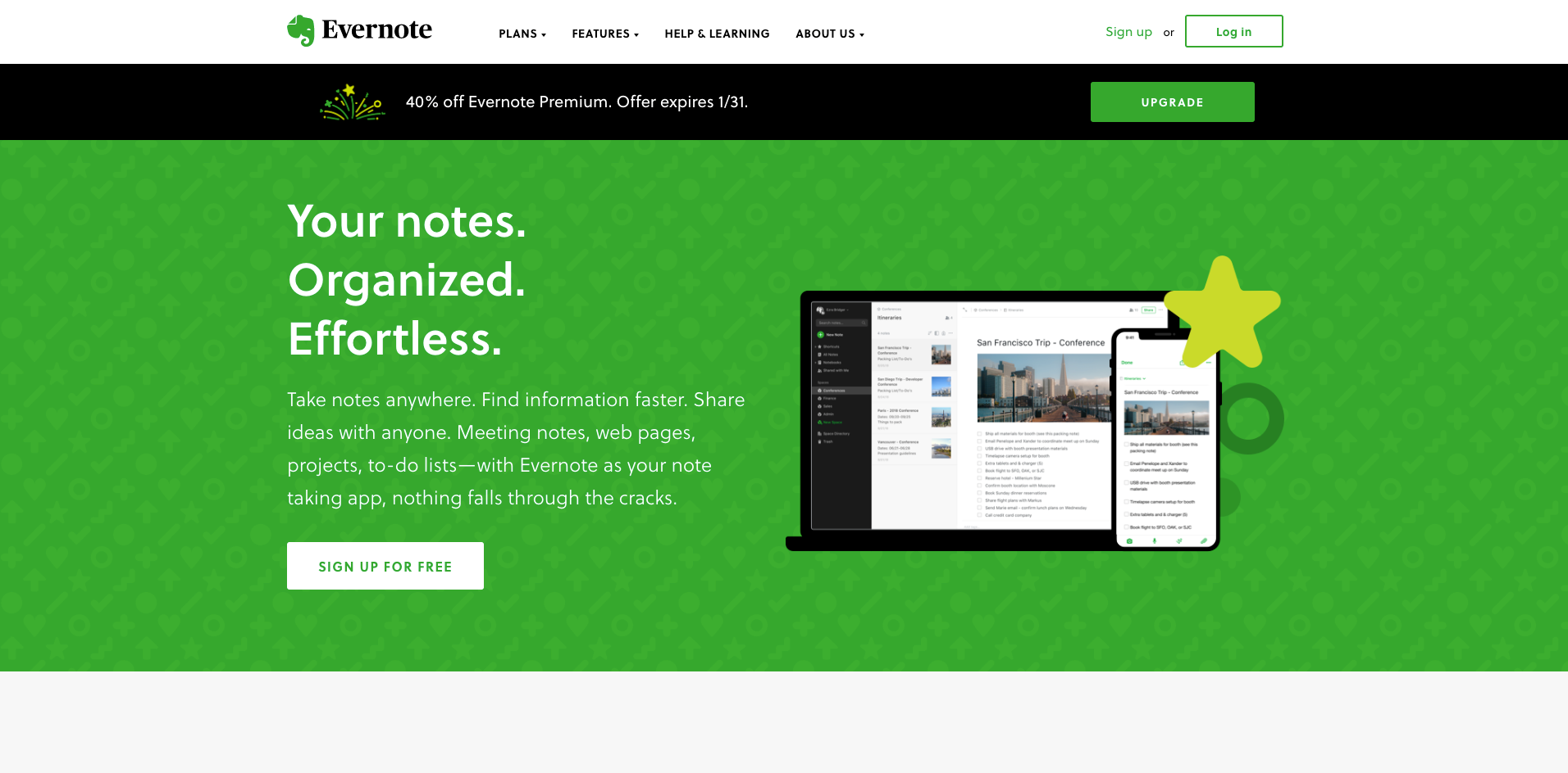 evernote homepage screenshot