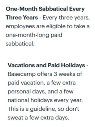 Basecamp offers paid vacations and more