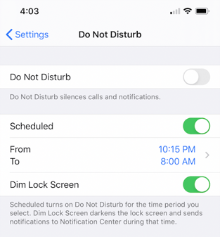 Settings for 'Do not disturb' on an iPhone so you don't get notifications
