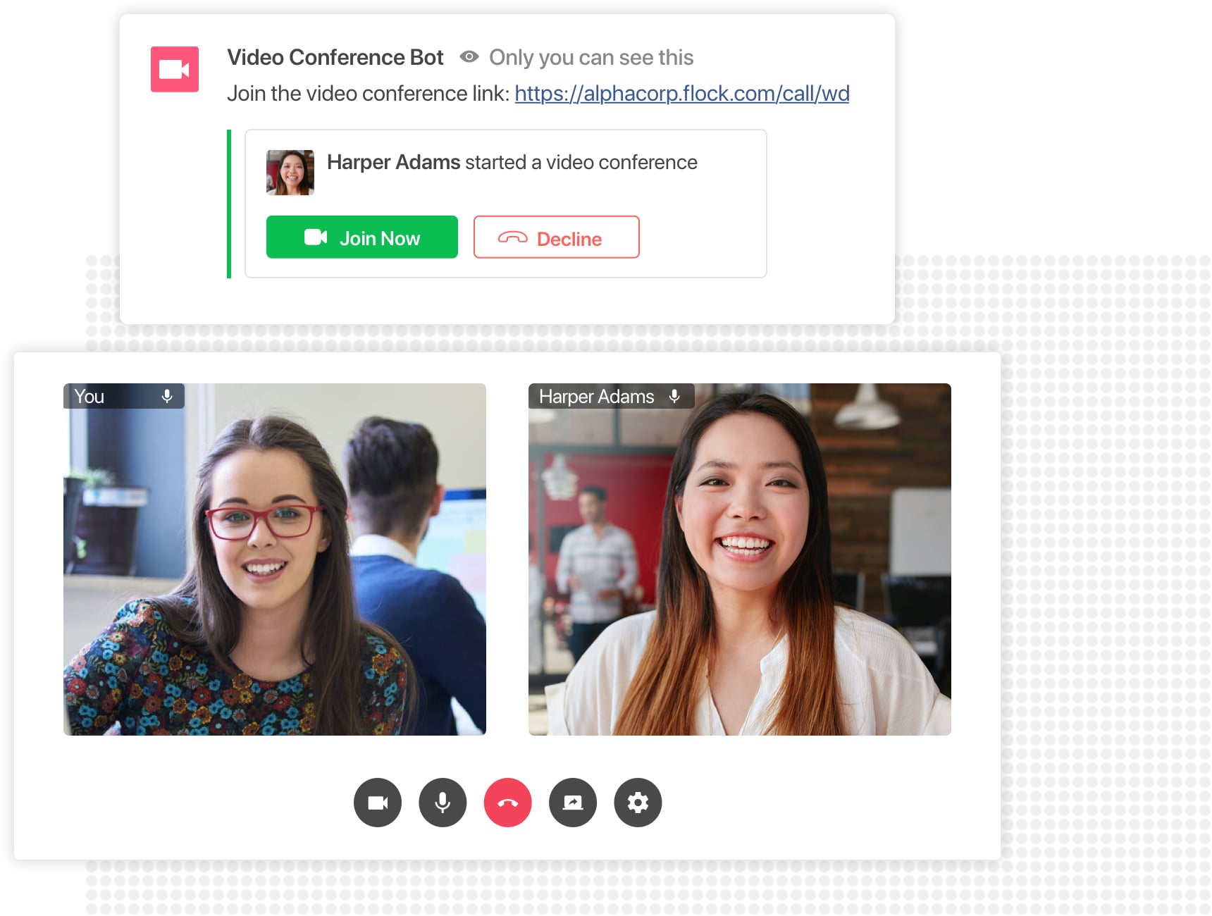 Two female users on Flock's video conferencing tool
