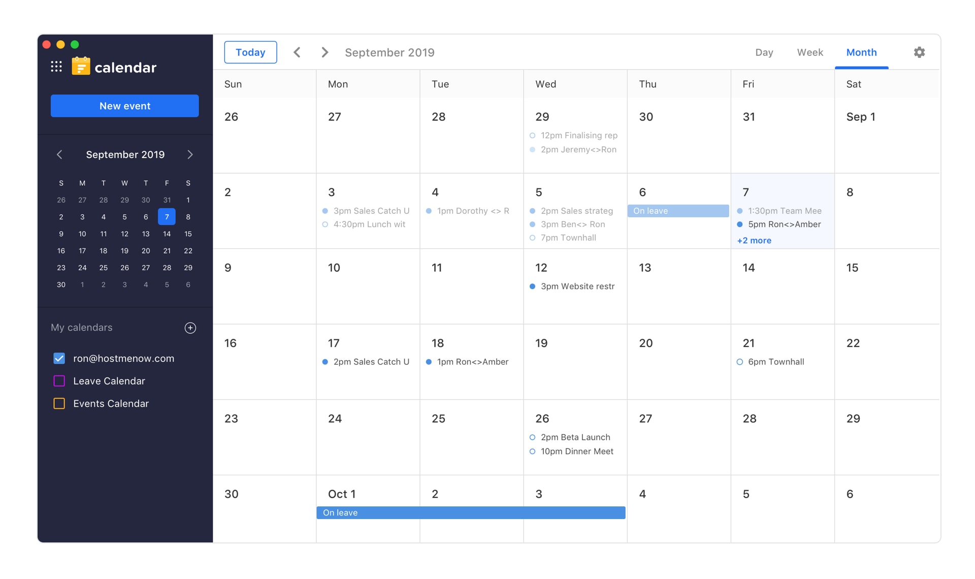 Flockmail's Calendar view