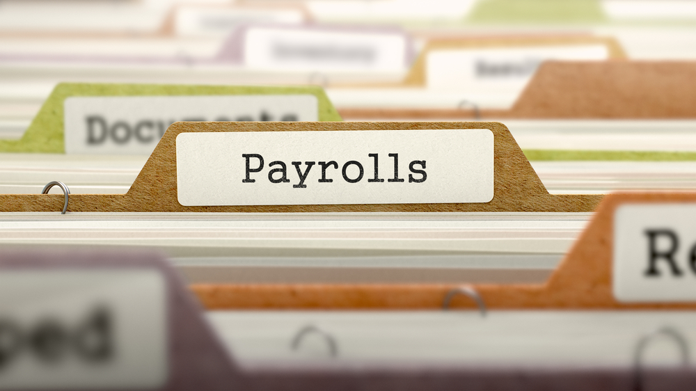 Payrolls - Folder Register Name in Directory. Colored, Blurred Image. Closeup View. 3D Render