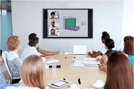A group of people in a video conference using GoToMeeting