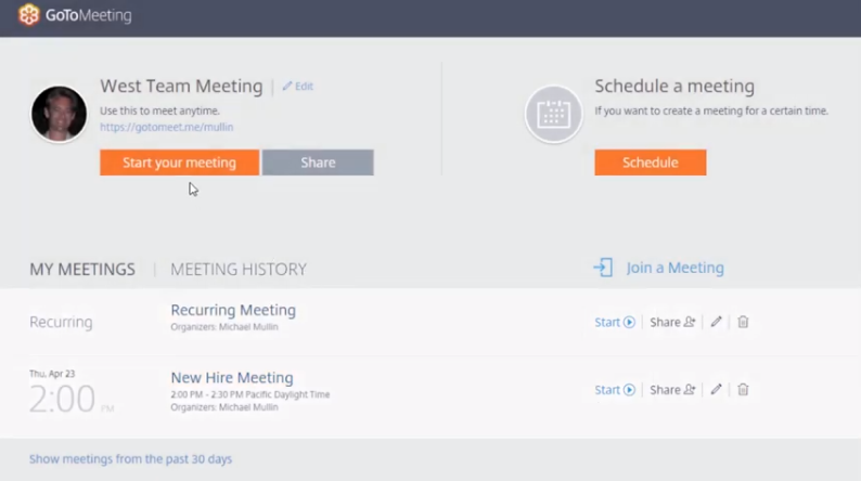 Quick meetings via GoToMeeting