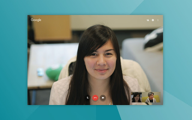 A screenshot of three users on a Google Hangouts video conference