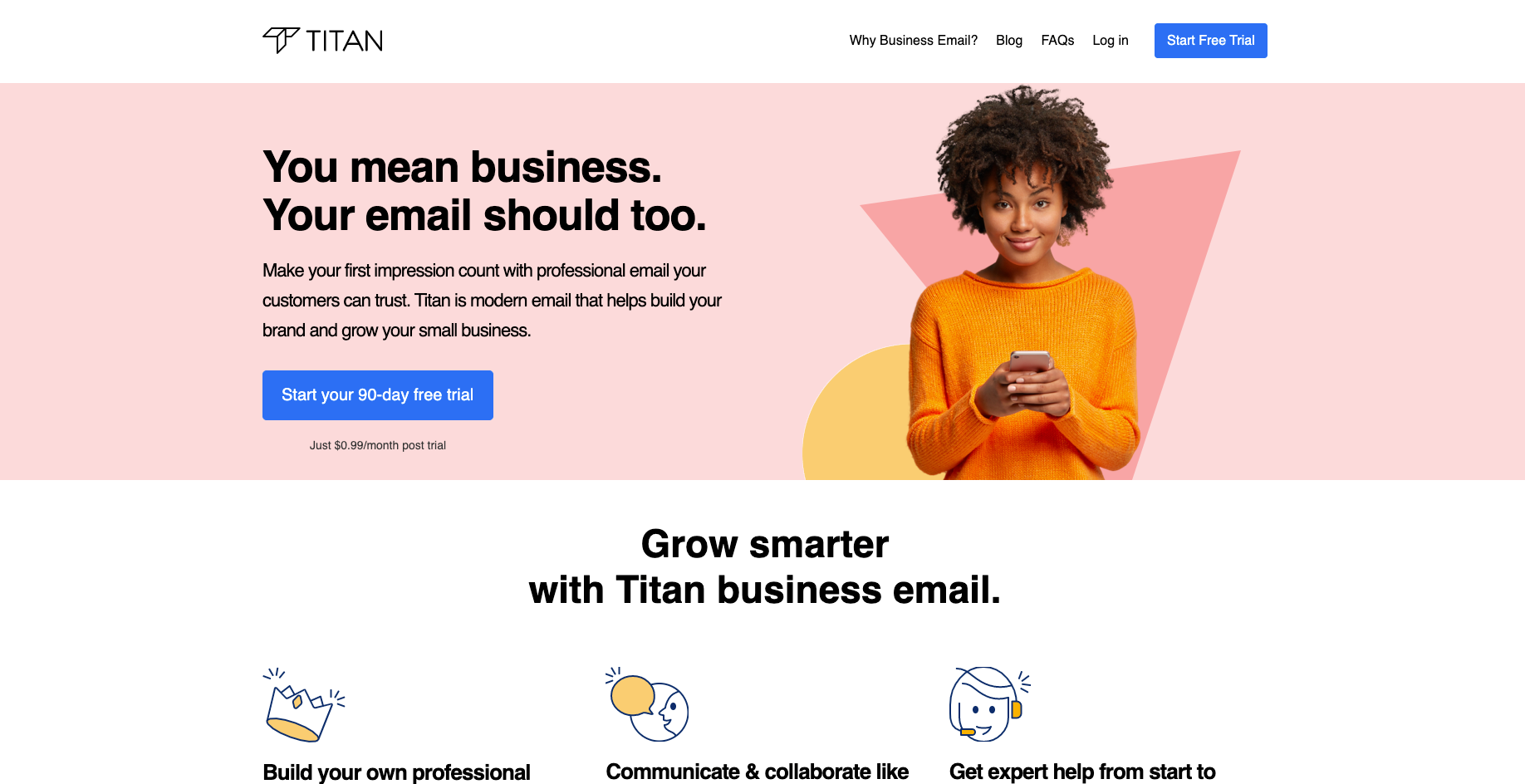 titan email website homepage screenshot