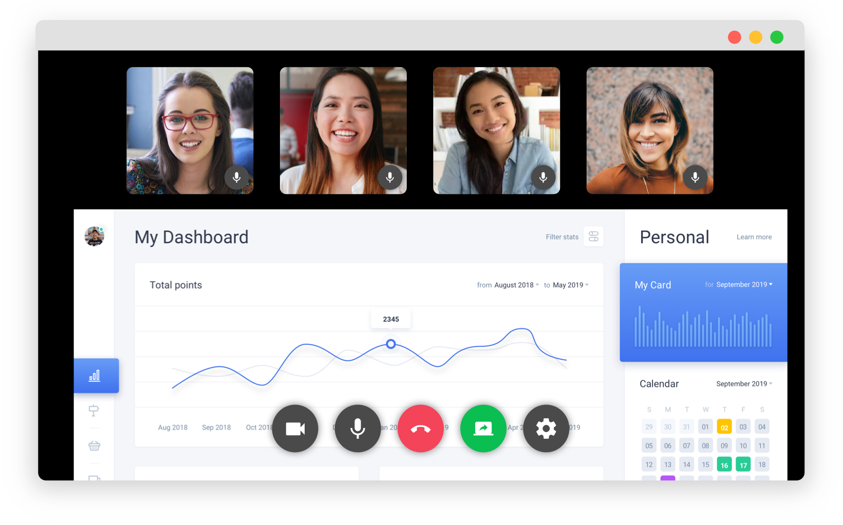 A screen view of Flock's video call feature, with screen sharing enabled