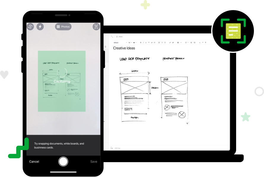 View of Evernote where someone has drawn a diagram, and the diagram is available on a phone and computer