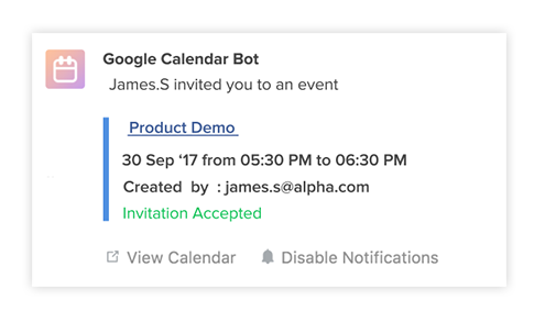 Screenshot: Get notifications for Google Calendar for Flock