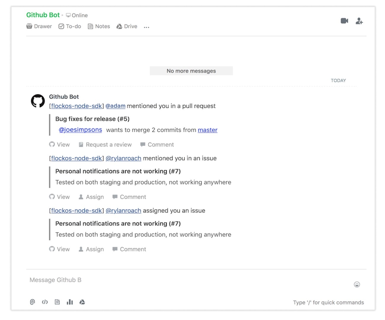 Screenshot: Github Bot on Flock