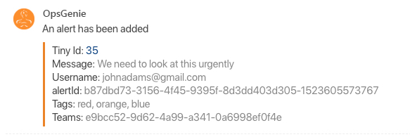 An OpsGenie alert in Flock