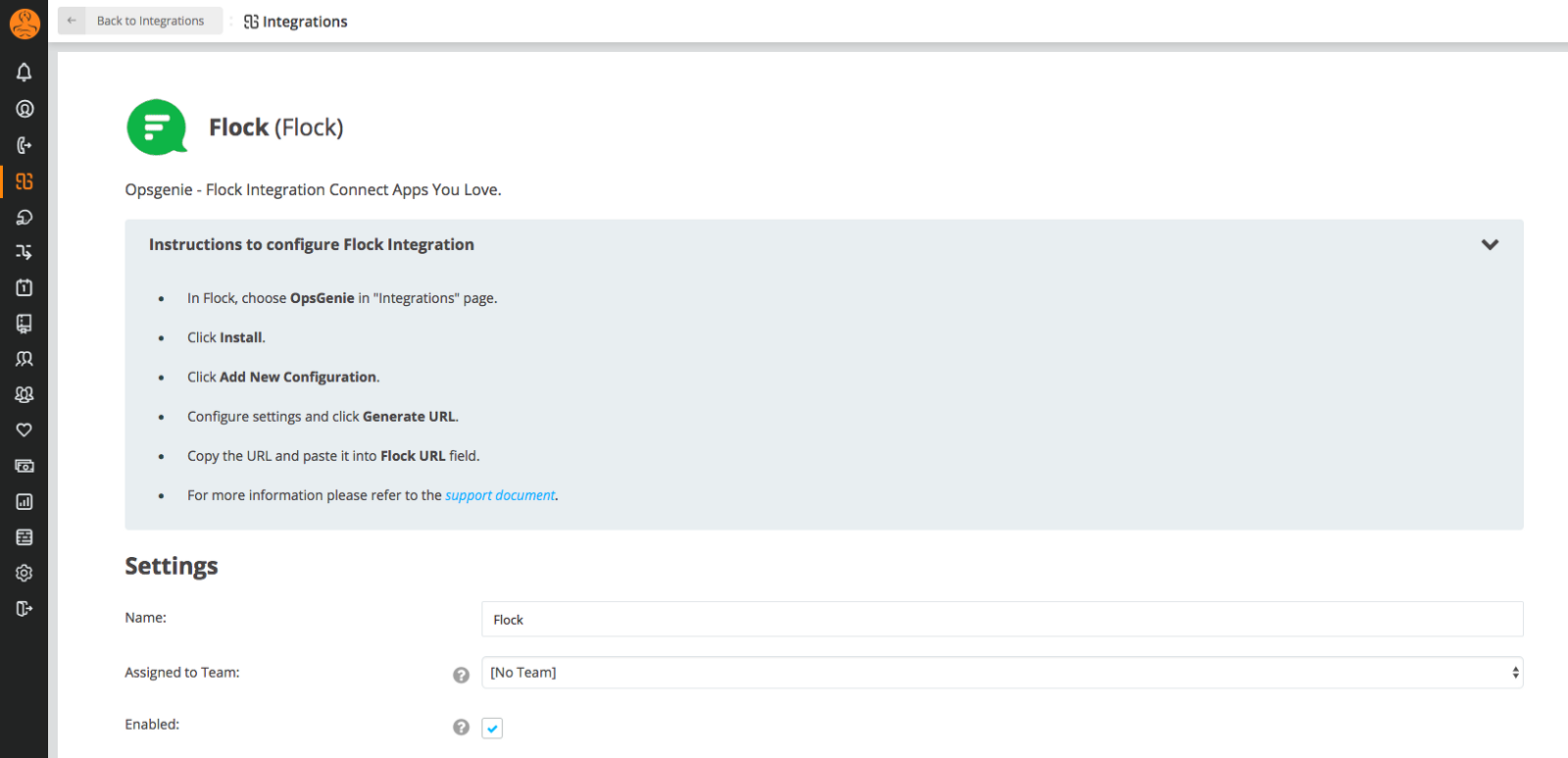 Configuring OpsGenie's integration in Flock