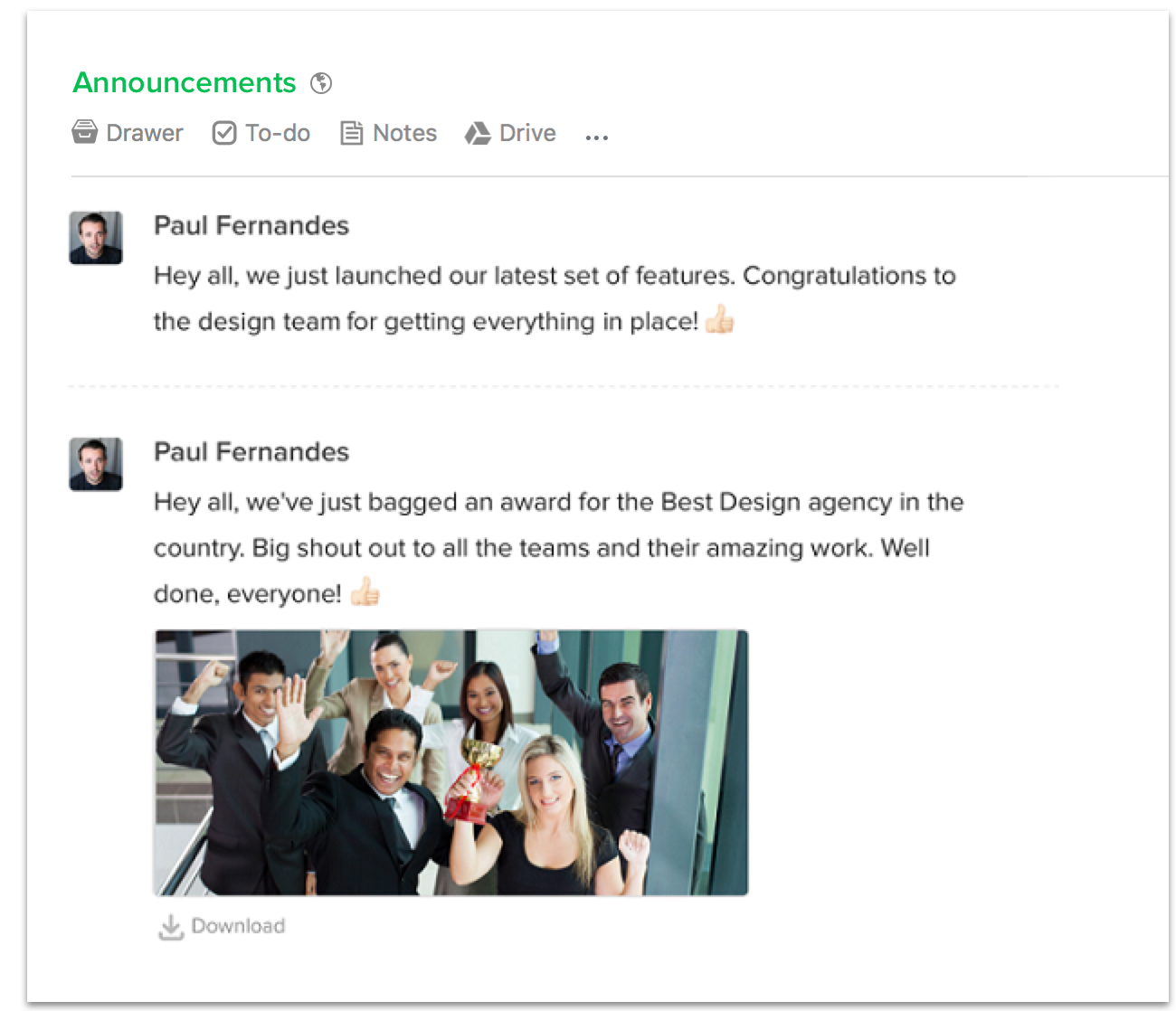 Team-wide announcements in Flock